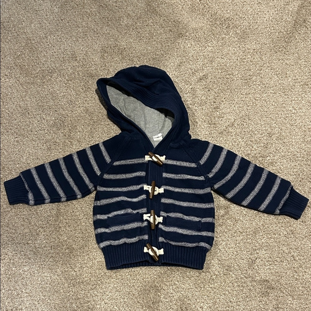 Baby Navy and Gray Striped Hooded Cardigan